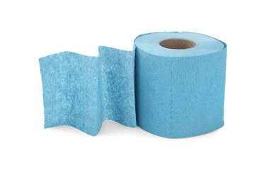 Light blue toilet paper roll isolated on white