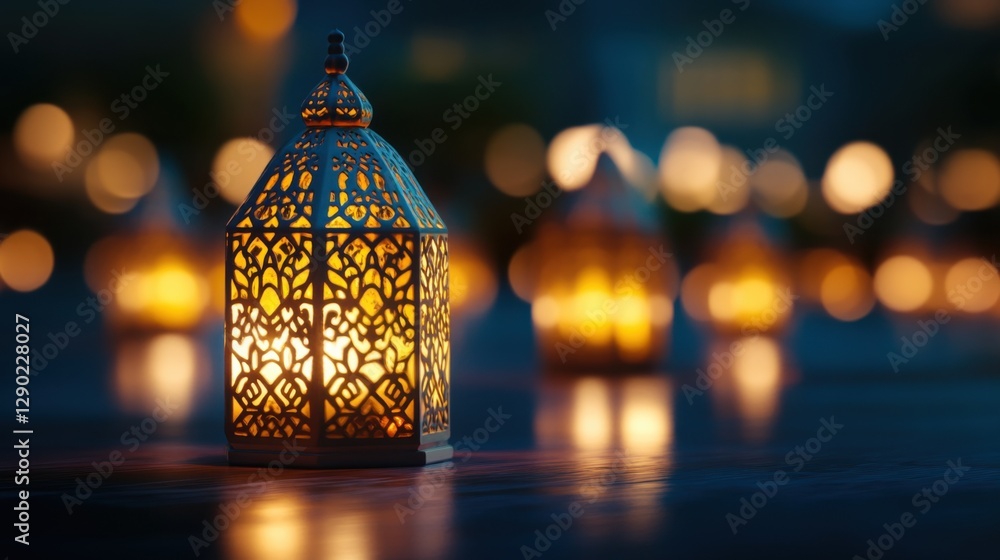 Poster elegant lantern with intricate design illuminating evening scene