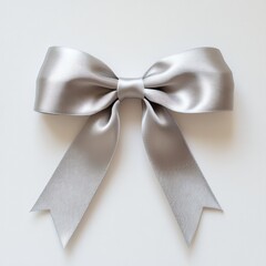Elegant Silver Satin Bow on White Background (1)
