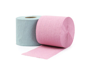 Colorful toilet paper rolls isolated on white