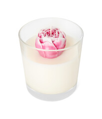 One beautiful flower-shaped candle isolated on white