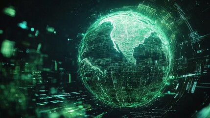 Fototapeta premium Global Network Digital Earth and Data Streams