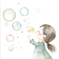 Bubbles in the Air: Minimalist Isolated Scene of a Person Blowing Bubbles Capturing the Joy and Simplicity of Playful Moments in a Clean Clear Background