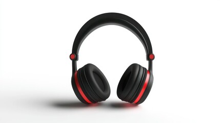 Black headphones, red accents, studio, white