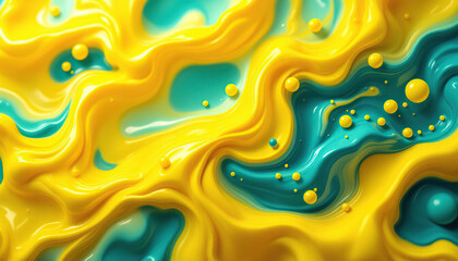 Abstract Yellow and Teal Liquid Swirl Background