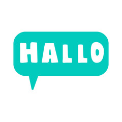 Hallo it's means Hello in German. Green speech bubble. Hand drawn vector illustration on white background.