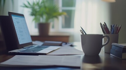 Retirement financial stress in a cozy home office. Featuring reflection and worry