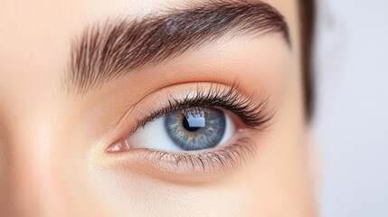 Fototapeta premium Close-up of a woman's blue eye, beauty, makeup, eyelashes