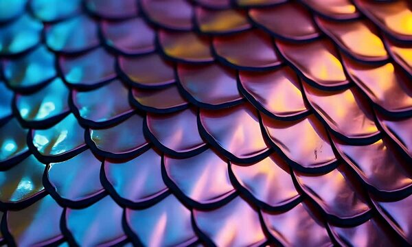 Iridescent scales texture background, close-up studio shot, colorful pattern, design element