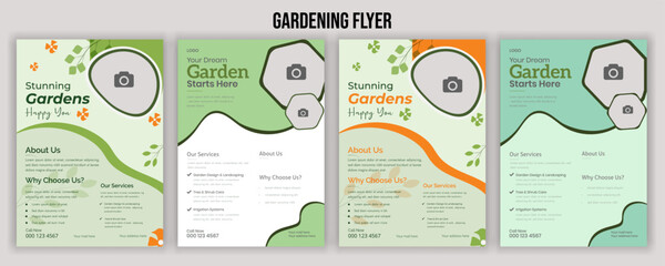 Lawn and gardening service flyer design template. Tree and gardening service poster leaflet design. lawnmower flyer template Agricultural and farming services social media post lawn gardening design
