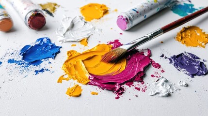 Obraz premium Artist mixing paints on palette, studio background, creative process