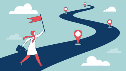 Conceptual Vector Illustration of a Winding Road with Businessman and Woman
