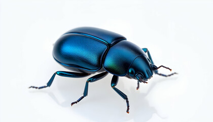 Close-up of Shiny Metallic Blue Beetle on White Background