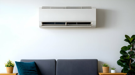 Modern Minimalist Living Room with Wall Mounted Air Conditioner
