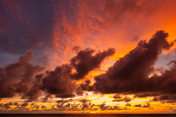 Amazing colorful clouds in sunset or sunrise sky over sea nature landscape background