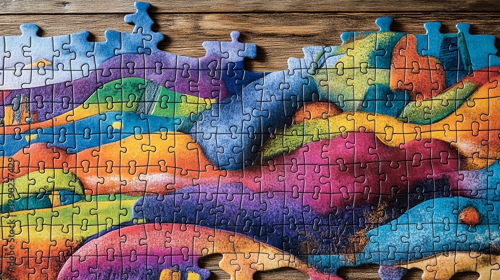Poster abstract colorful jigsaw puzzle pieces vibrant multicolored design artistic puzzle game background i
