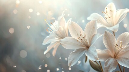 Fototapeta premium Close up of white lilies with a soft bokeh background. Perfect for a delicate and romantic feel.