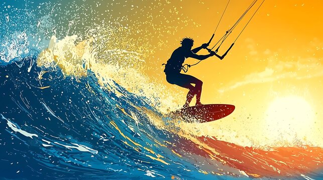 Kitesurfer Silhouette at Sunset.