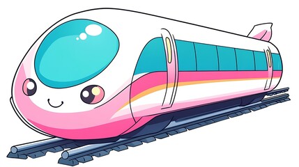 Cute chibi-style train icon, front view, bright colors, white background