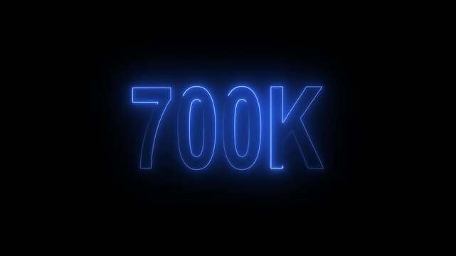 700k animation neon text effect video motion on black background. 700k Followers Celebration text animation.