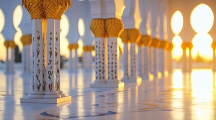 Serene Sunrise at Ornate Pillars in Architectural Marvel