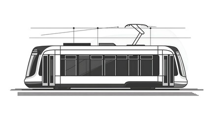 Simple cartoon-style tram station icon, black and white, with minimalist lines