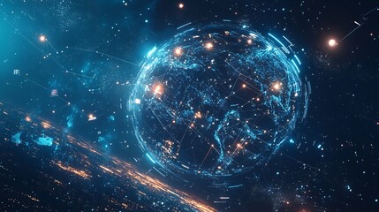 Global Network Connection Futuristic Earth in Cyberspace