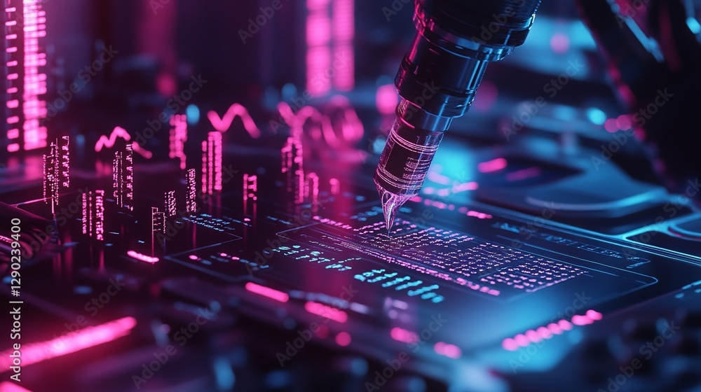 Poster futuristic technology digital data neon pink blue abstract background high tech innovation science r
