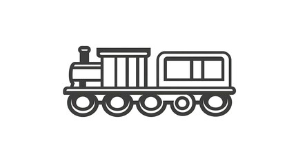 Black and white line icon of a toy train on a white background, simple design