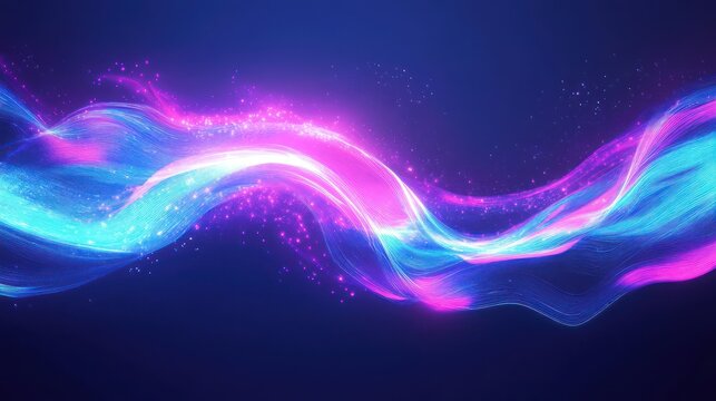 Abstract glowing wave, vibrant colors, dark background, digital art, website banner