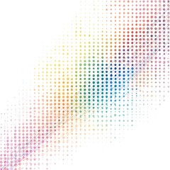 White background with colorful dotted halftone pattern.