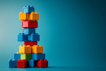 Colorful Blocks Tower on Teal Background