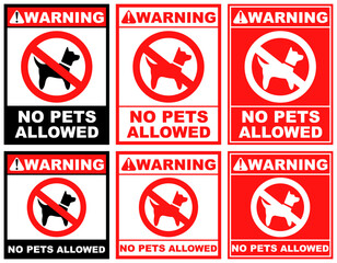 Set Prohibition warning no pets allowed public sign design vector illustration