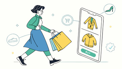 Vector Illustration of a Modern Shopping Experience with Smartphone
