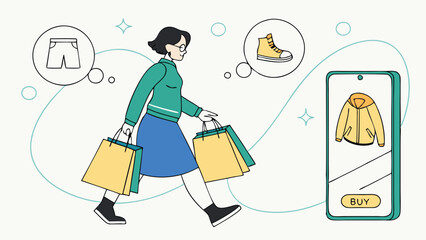 Vector Illustration of a Modern Shopping Experience with Smartphone
