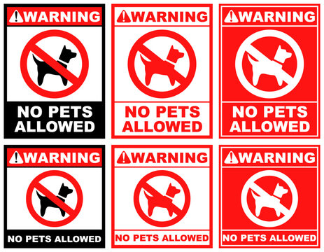 Set Prohibition warning no pets allowed public sign design vector illustration