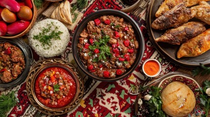 Vibrant Middle Eastern Feast with Diverse Dishes and Flavors