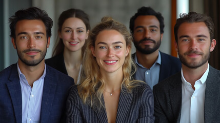 Illustration of executives, smiling in a meeting, dressed formally in an executive meeting