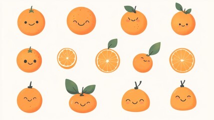 Happy oranges arrayed on a surface, displayed for healthy eating concepts