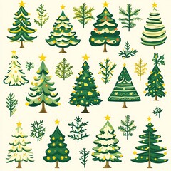 Obraz premium Christmas Tree Collection on Cream Background