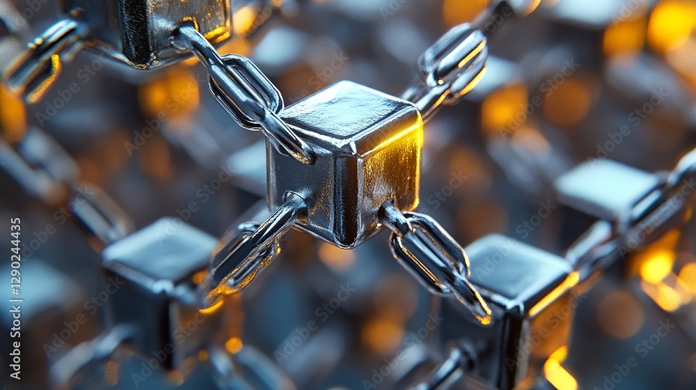 Aufkleber abstract metallic cubes linked by chains digital art modern technology network background futuristic