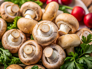 Delicious Champignon mushroom. Tasty Food background