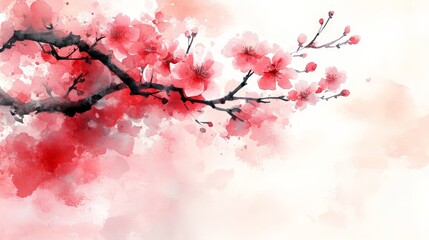 A serene watercolor depiction of cherry blossoms on a gentle background.