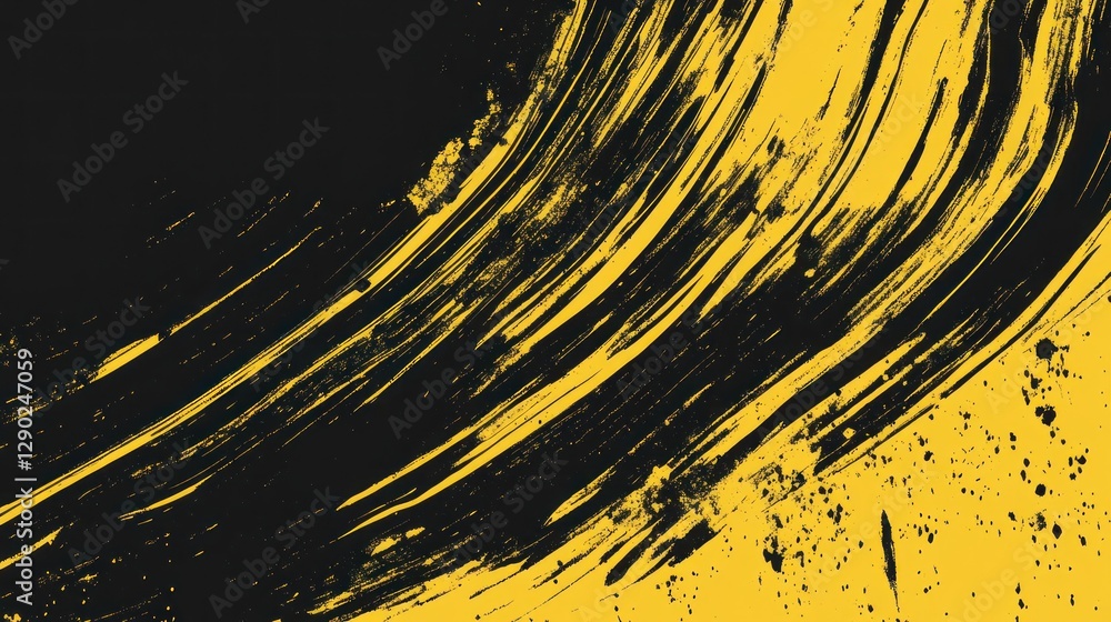 Poster abstract black and yellow brushstroke design creating a dynamic visual effect, suitable for backgrou