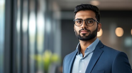 Fototapeta premium Focused young businessman in formal attire, embodying determination and professionalism. 