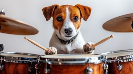 Musical Jack Russell Terrier Playing Drums