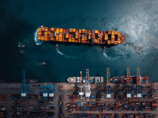 container ship and commercial port in deep sea loading and unloading cargo from container ship...