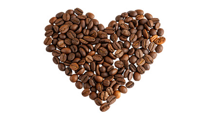 heart shaped coffee beans isolated on white	