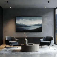 Modern Living Room with Lakeside Artwork