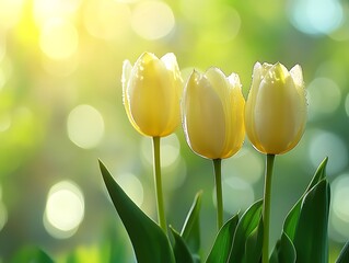 Obraz premium Pale yellow tulips in sunlight